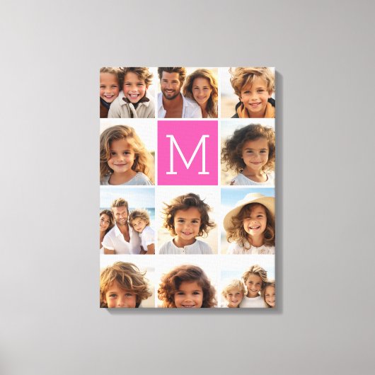 ホットピンクインスタグラム写真コラージュカスタムモノグラム キャンバスプリント (正面)
