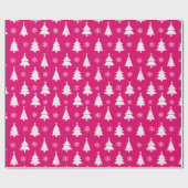 ホットピンクウィンタークリスマスツリー&スノーフレーク ラッピングペーパー (フラット)