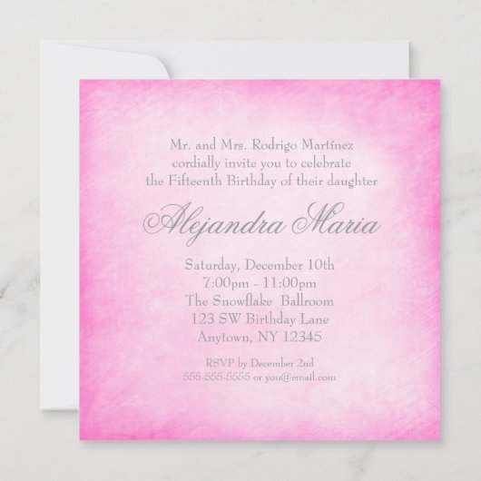 ホットピンクウィンターワンダーランドスノーフレークキンセアニェラ 招待状 (裏面)