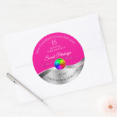 ホットピンクウェーブシルバーのロゴモノグラム製品ラベル ラウンドシール (封筒)