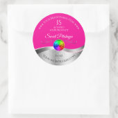 ホットピンクウェーブシルバーのロゴモノグラム製品ラベル ラウンドシール (バッグ)