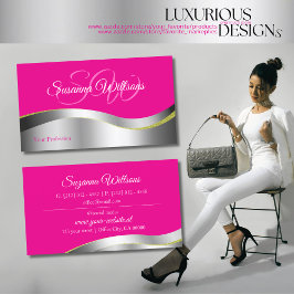 ホットピンクウェーブシルバーデコールとイニシャル級付き 名刺