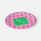 ホットピンクウエットモロッコエメラルド#5 3イニシャルモノグラム ペーパープレート (アングル)