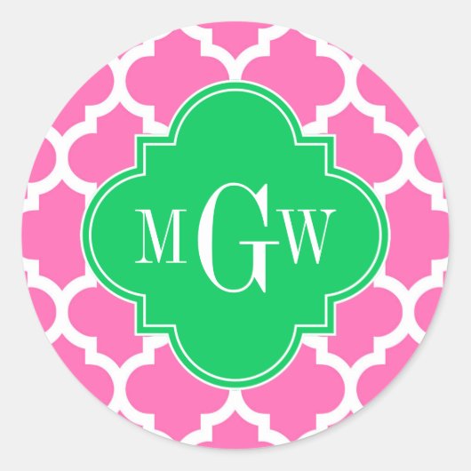 ホットピンクウエットモロッコエメラルド#5 3イニシャルモノグラム ラウンドシール (正面)