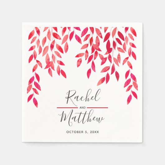 ホットピンクウォーターつる植物結婚ズ スタンダードカクテルナプキン (正面)