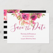 ホットピンクウォーターのカラーフローラ保存日 招待状 (正面/裏面)