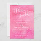 ホットピンクウォーターエレガントカラータイポグラフィ結婚の1 招待状 (正面)