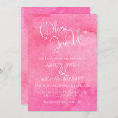 ホットピンクウォーターエレガントカラータイポグラフィ結婚の1 招待状 (正面/裏面)