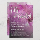 ホットピンクウォーターカラーグリッター50と素晴らしい 招待状 (正面/裏面)