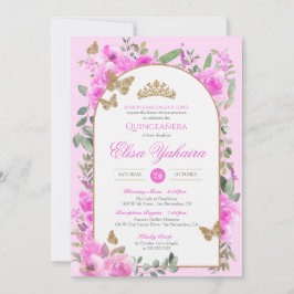 ホットピンクウォーターカラーゴールデンバタフライキンセアニラ 招待状