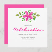 ホットピンクウォーターカラーフローラスワッグ 招待状 (正面/裏面)