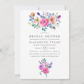 ホットピンクウォーターカラーフローラブライダルシャワー招待状 招待状 (正面)
