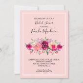 ホットピンクウォーターカラーフローラブライダルシャワー 招待状 (正面)