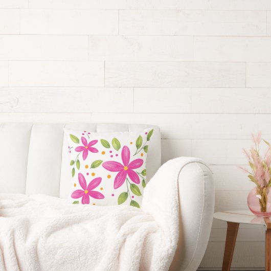 ホットピンクウォーターカラーフローラブーケ クッション (ソファ)