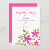 ホットピンクウォーターカラーフローラブーケ 招待状 (正面/裏面)