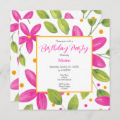 ホットピンクウォーターカラーフローラブーケ 招待状 (正面/裏面)