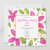 ホットピンクウォーターカラーフローラブーケ 招待状 (正面)