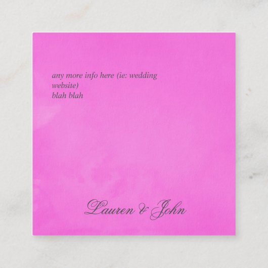 ホットピンクウォーターカラー結婚フローラのゲスト詳細E エンクロージャーカード (裏面)