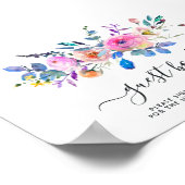 ホットピンクウォーターフローラ結婚ズゲストブック ポスター (角)