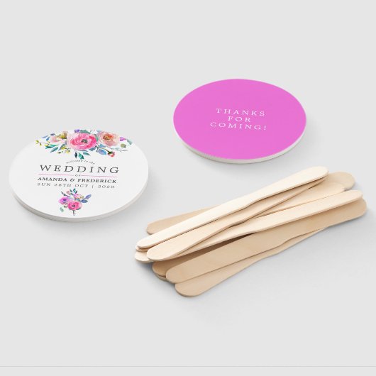 ホットピンクウォーター色フローラ結婚式の引き出物 ハンドファン (組立なし)