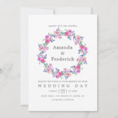 ホットピンクウォーター色フローラ結婚式招待状 招待状 (正面)