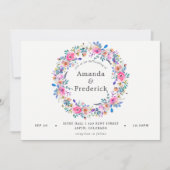 ホットピンクウォーター色フローラ結婚式招待状 招待状 (正面)