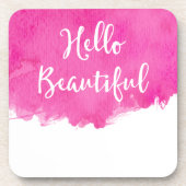 ホットピンクウォーター色絵を描（ばちゃばちゃ）跳ねるハロービューティフル コースター (正面)