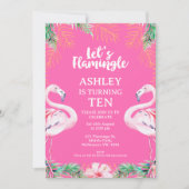 ホットピンクエイジフラミンゴレッツフラミングル誕生日 招待状 (正面)