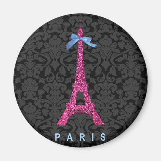 ホットピンクエッフェルタワーinフェイクグリッター マグネット (正面)