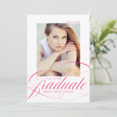 ホットピンクエレガントのスクリプト写真の卒業 案内状 (スタンド正面)