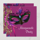 ホットピンクエレガントの仮装パーティー 招待状 (正面/裏面)