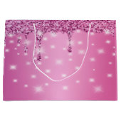 ホットピンクエレガントグリッタードリップ ラージペーパーバッグ (正面)