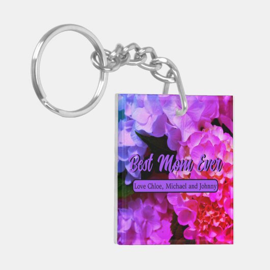 ホットピンクエレガントパープルフロラアジサイ キーホルダー (正面左)