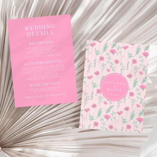 ホットピンクエレガントフローラボホ結婚の詳細カード エンクロージャーカード