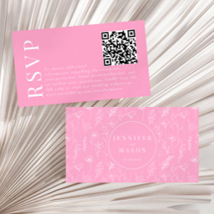 ホットピンクエレガントフローラ結婚式RSVP QRコードカード エンクロージャーカード