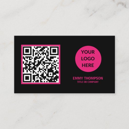 ホットピンクエレガントマゼンタ黒QRスキャン会社 名刺 (正面)