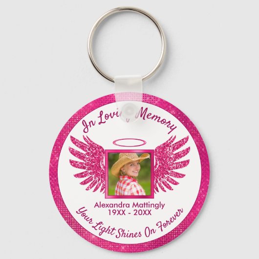 ホットピンクエンジェルウィングスガーリーハロー写真記念鍵 キーホルダー (正面)