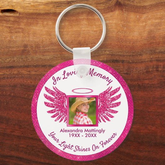 ホットピンクエンジェルウィングスガーリーハロー写真記念鍵 キーホルダー (正面)