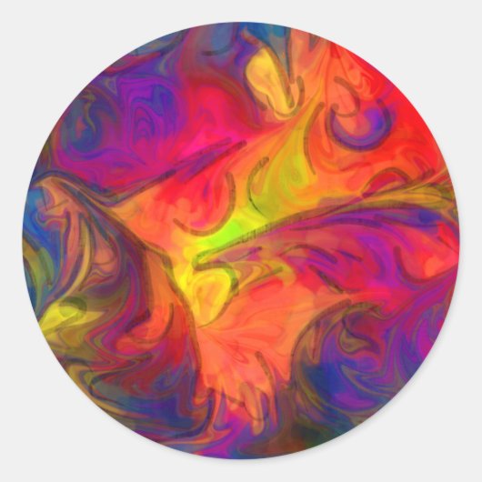 ホットピンクオレンジとブルーデザイン ラウンドシール (正面)