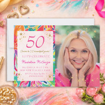 ホットピンクオレンジの花 ゴールドラメ 写真 50歳