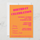 ホットピンクオレンジの誕生日パーティーの招待 招待状 (裏面)