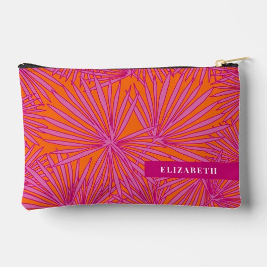 ホットピンクオレンジトロピカルパームパーソナライズされたリーフ アクセサリーポーチ (裏面)