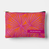 ホットピンクオレンジトロピカルパームパーソナライズされたリーフ アクセサリーポーチ (正面)