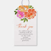 ホットピンクオレンジフォーラルウォーター色ありがとう ギフトタグ (正面)