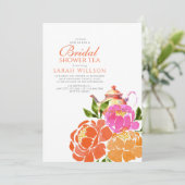 ホットピンクオレンジフローラブライダルシャワー茶 招待状 (スタンド正面)