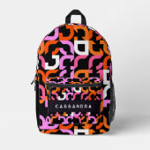 ホットピンクオレンジブラックミッドセンチュリーアートパターン プリントバックパック (正面)