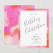 ホットピンクオレンジ抽象ブラシストロークの招待状 招待状 (正面/裏面)
