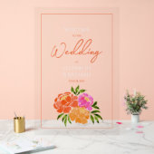ホットピンクオレンジ結婚フローラの歓迎 アクリルサイン (ウェディング)