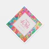 ホットピンクオレンジ色の水彩花40歳の誕生日 スタンダードランチョンナプキン (角)