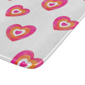 ホットピンクオレンジ色の水色ハートパターン カッティングボード (角)